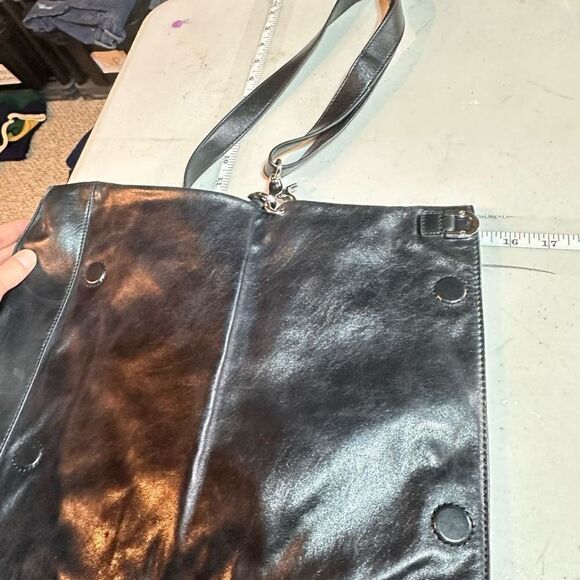 Tory Burch Womens Leather Foldover Crossbody Shoulder Bag Dena Black Size Medium - Picture 5 of 16